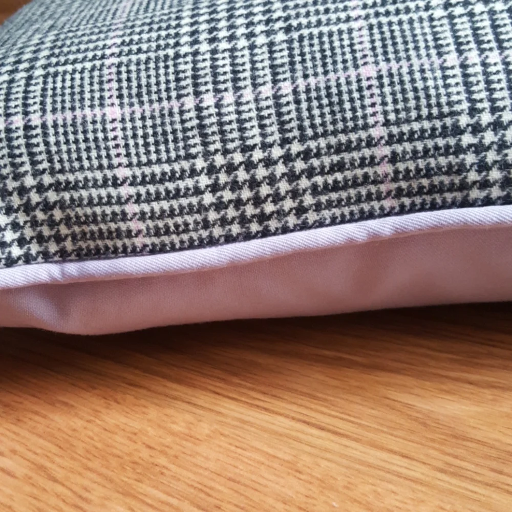NWT, Boutique wool blend plaid and lilac pillow